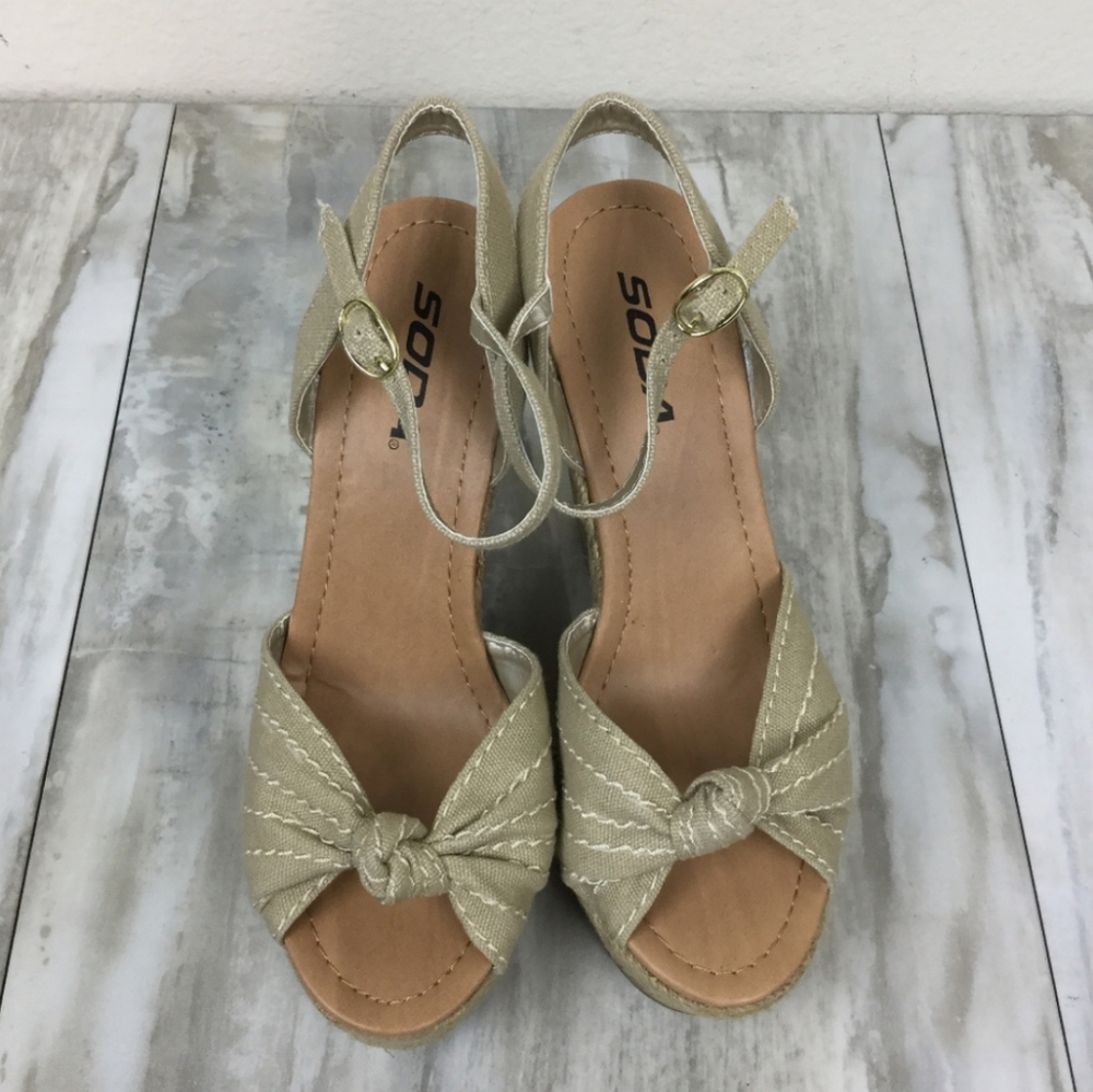 Soda 4" Espadrille Wrapped Cork Wedge Open-Toe Bo… - image 8